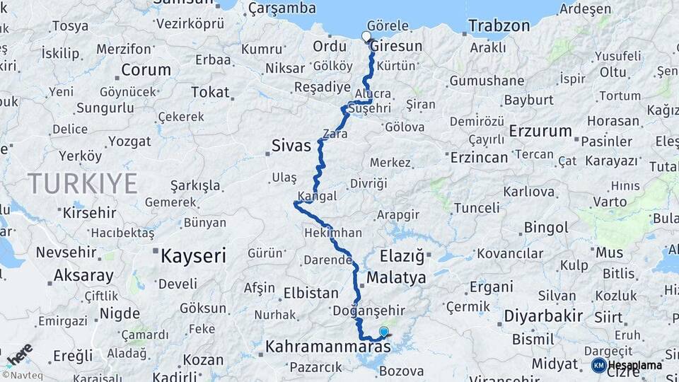 Adıyaman Kahta Giresun Arası Kaç Km - Yol Haritası