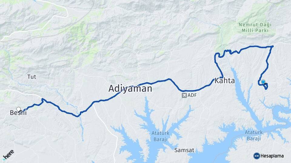 Adıyaman Kahta Menzil Besni Arası Kaç Km - Yol Haritası