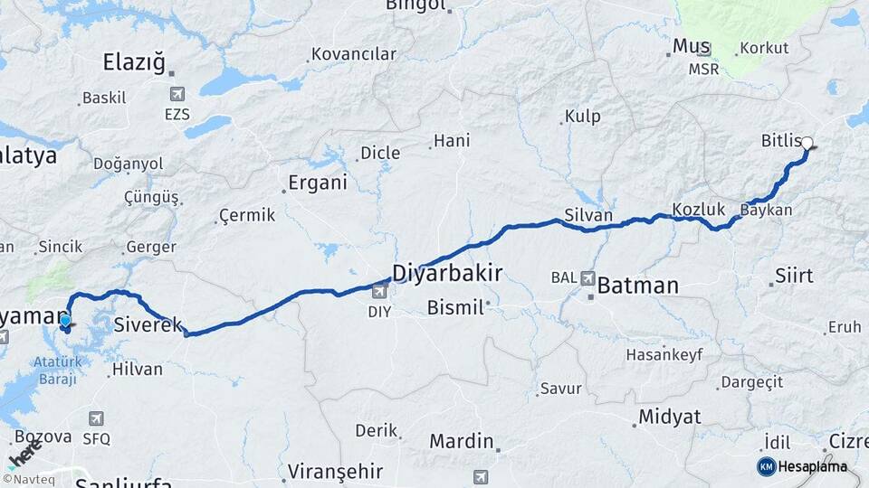 Adıyaman Kahta Menzil Bitlis Arası Kaç Km - Yol Haritası