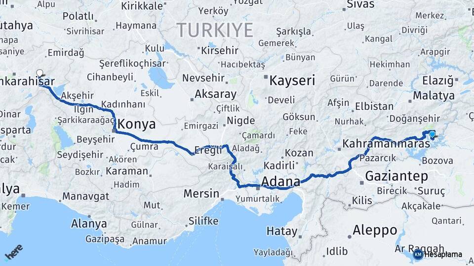 Adıyaman Kahta Menzil Bolvadin Afyonkarahisar Arası Kaç Km - Yol Haritası
