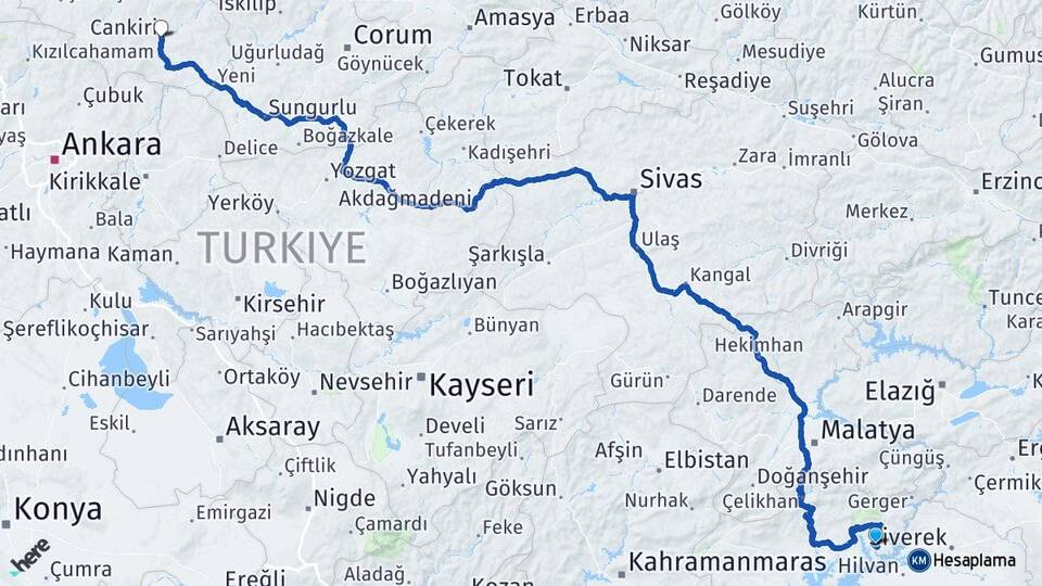 Adıyaman Kahta Menzil Çankırı Arası Kaç Km - Yol Haritası
