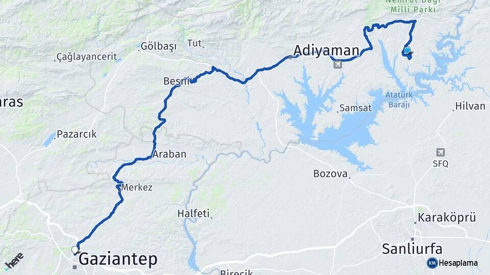 Adıyaman Kahta Menzil Gaziantep Arası Kaç Km - Yol Haritası