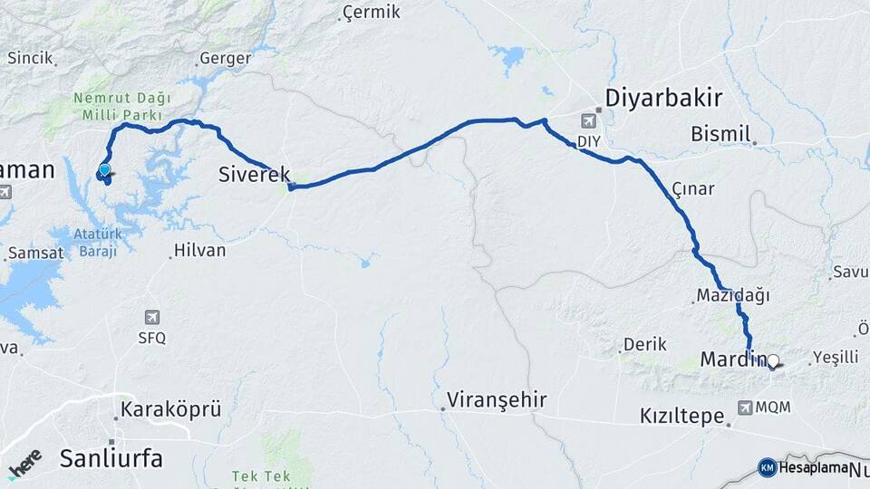 Adıyaman Kahta Menzil Mardin Arası Kaç Km - Yol Haritası