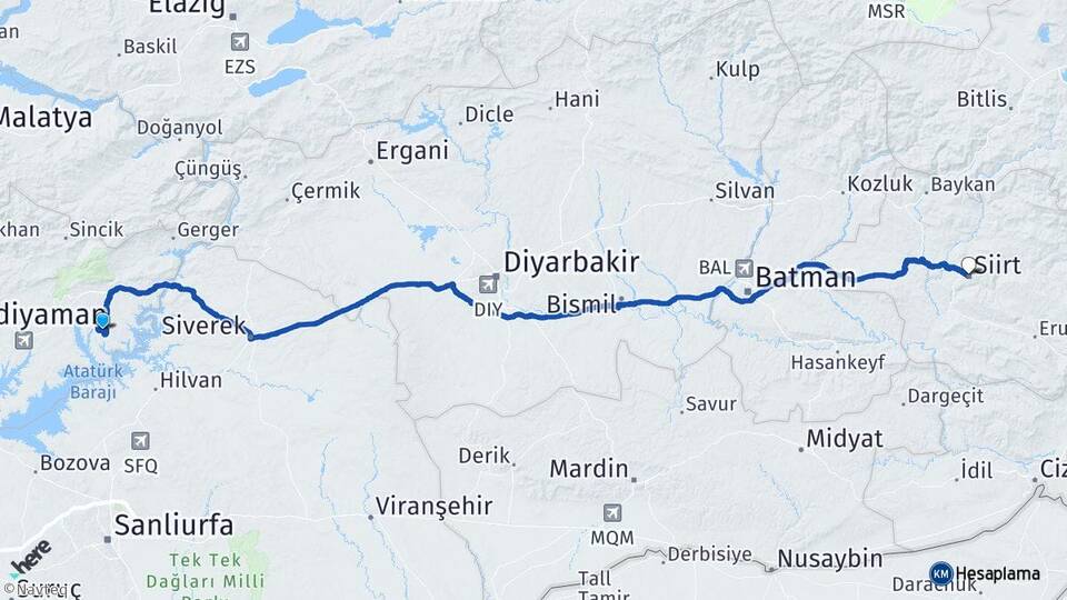 Adıyaman Kahta Menzil Siirt Arası Kaç Km - Yol Haritası