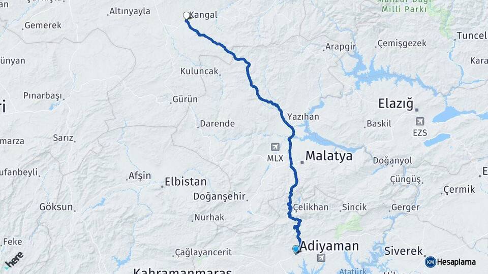 Adıyaman Kangal Sivas Arası Kaç Km - Yol Haritası