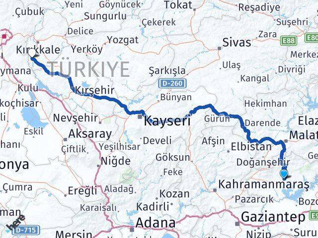 Adıyaman Karakeçili Kırıkkale Arası Kaç Km - Yol Haritası