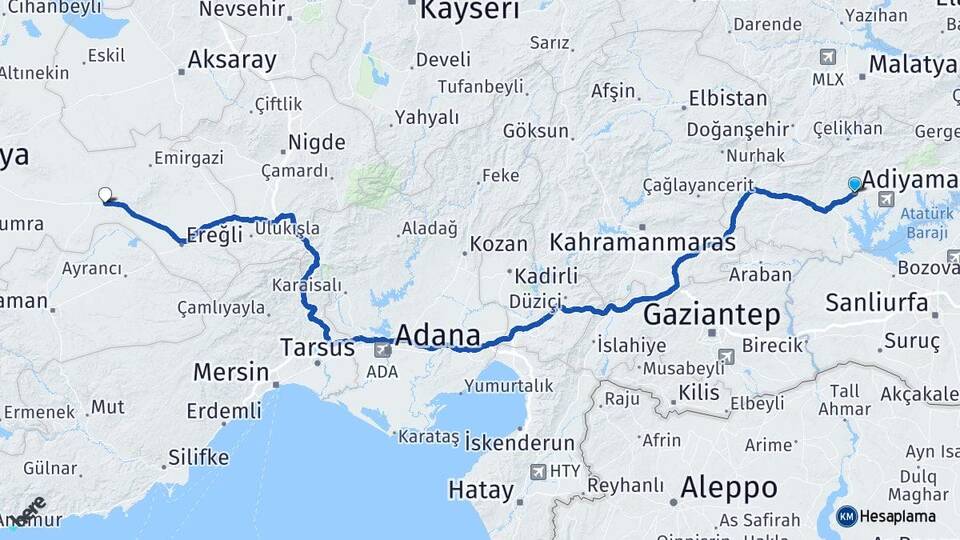 Adıyaman Karapınar Konya Arası Kaç Km - Yol Haritası