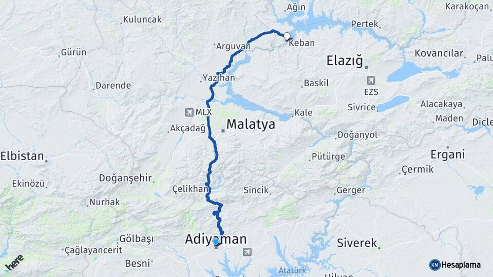 Adıyaman Keban Elazığ Arası Kaç Km - Yol Haritası
