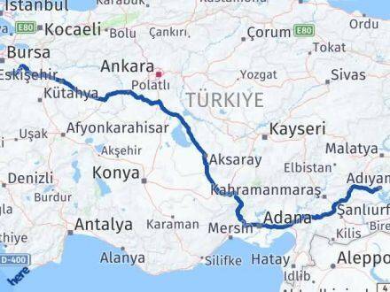 Adıyaman Keles Bursa Arası Kaç Km - Yol Haritası