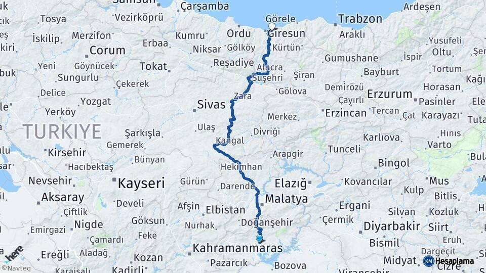 Adıyaman Keşap Giresun Arası Kaç Km - Yol Haritası