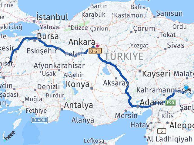 Adıyaman Kınık İzmir Arası Kaç Km - Yol Haritası