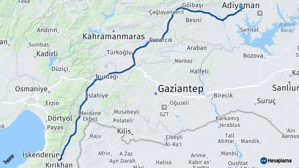 Adıyaman Kırıkhan Hatay Arası Kaç Km - Yol Haritası