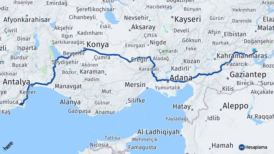 Adıyaman Kumluca Antalya Arası Kaç Km - Yol Haritası