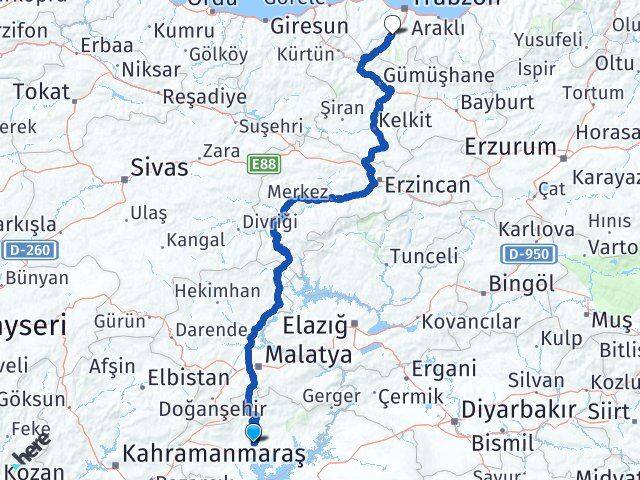 Adıyaman Maçka Trabzon Arası Kaç Km - Yol Haritası