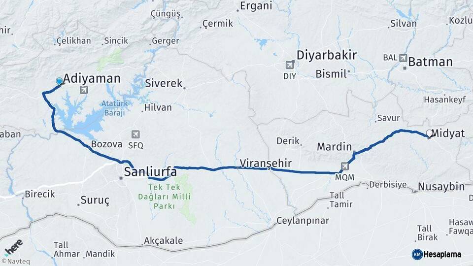 Adıyaman Midyat Mardin Arası Kaç Km - Yol Haritası