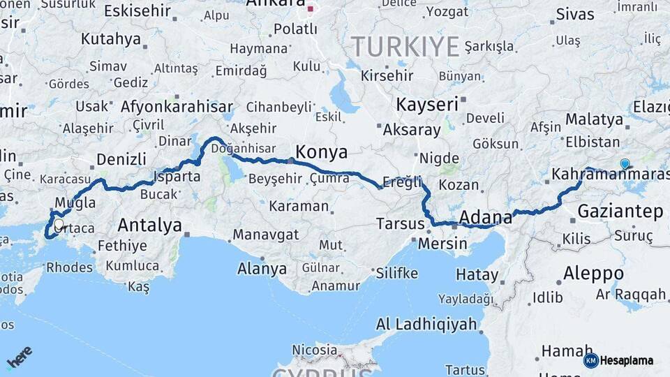 Adıyaman Muğla Arası Kaç Km - Yol Haritası