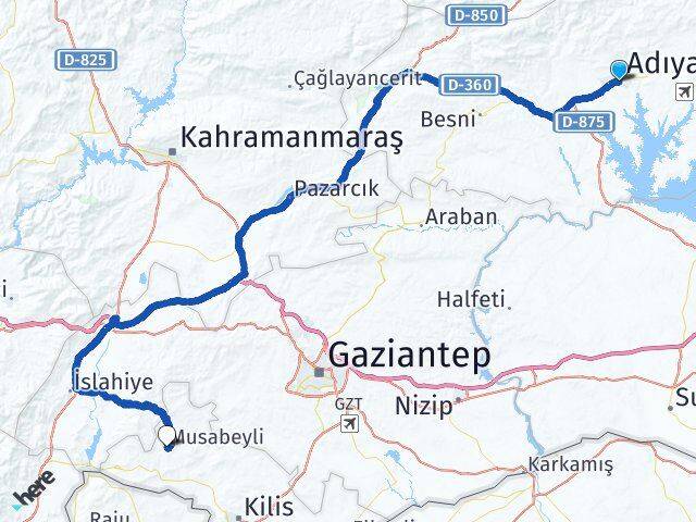 Adıyaman Musabeyli Kilis Arası Kaç Km - Yol Haritası