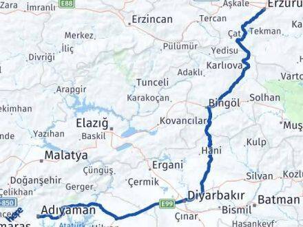 Adıyaman Palandöken Erzurum Arası Kaç Km - Yol Haritası