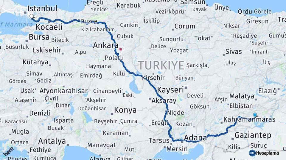 Adıyaman Pendik İstanbul Arası Kaç Km - Yol Haritası