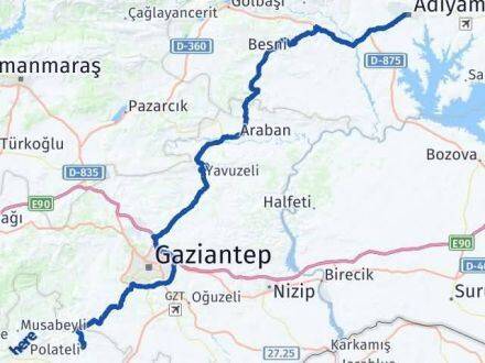 Adıyaman Polateli Kilis Arası Kaç Km - Yol Haritası