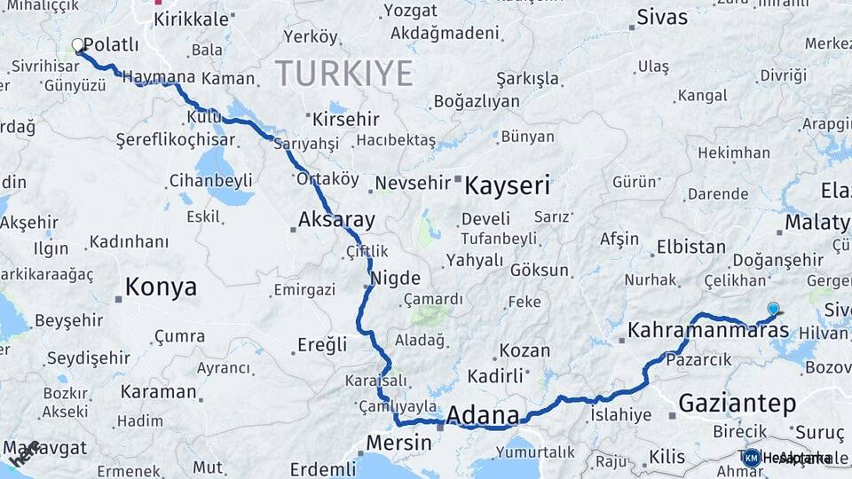 Adıyaman Polatlı Ankara Arası Kaç Km - Yol Haritası