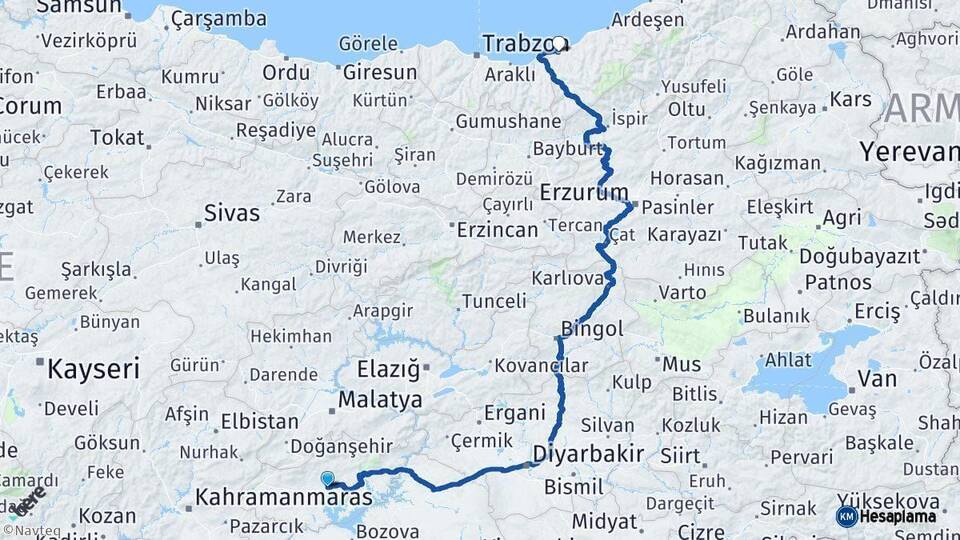 Adıyaman Rize Arası Kaç Km - Yol Haritası