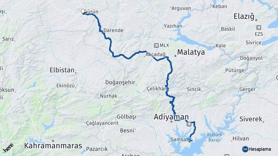 Samsat Adıyaman Havalimanı Arası Kaç Km - Yol Tarifi