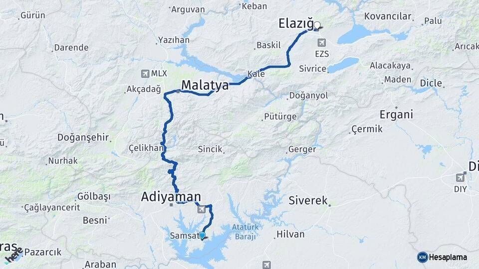 Samsat Elazığ Arası Kaç Km - Yol Tarifi