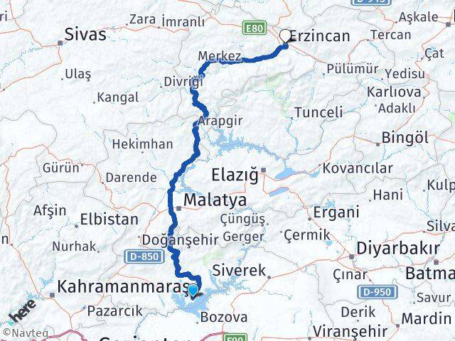 Samsat Erzincan Arası Kaç Km - Yol Tarifi