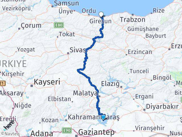 Samsat Giresun Arası Kaç Km - Yol Tarifi