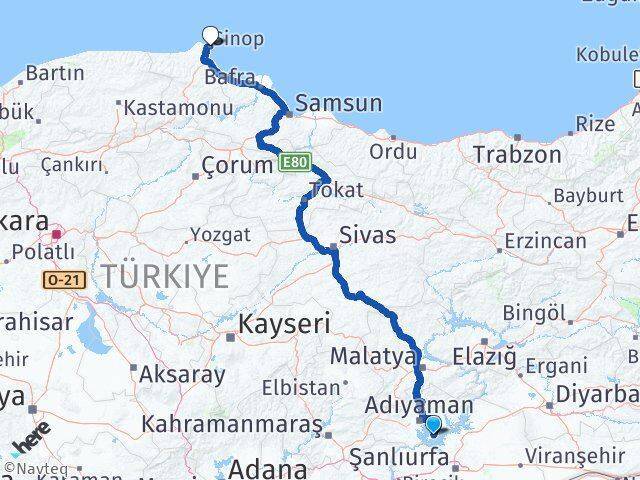 Samsat Sinop Arası Kaç Km - Yol Tarifi