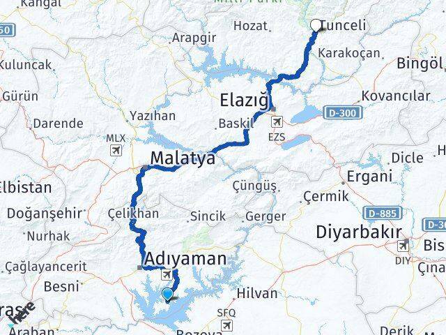 Samsat Tunceli Arası Kaç Km - Yol Tarifi
