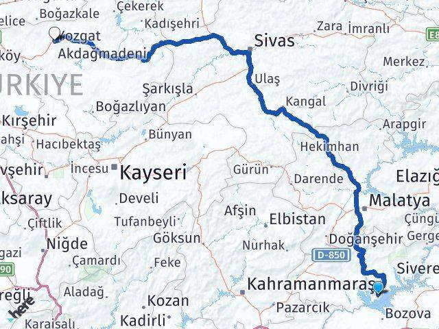 Samsat Yozgat Arası Kaç Km - Yol Tarifi