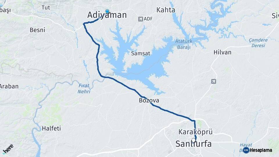 Adıyaman Şanlıurfa Arası Kaç Km - Yol Haritası