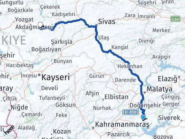 Adıyaman Saraykent Yozgat Arası Kaç Km - Yol Haritası