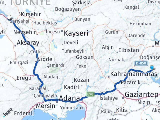 Adıyaman Sarıyahşi Aksaray Arası Kaç Km - Yol Haritası