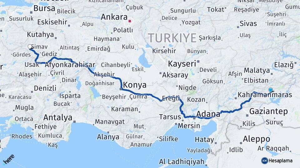 Adıyaman Simav Kütahya Arası Kaç Km - Yol Haritası
