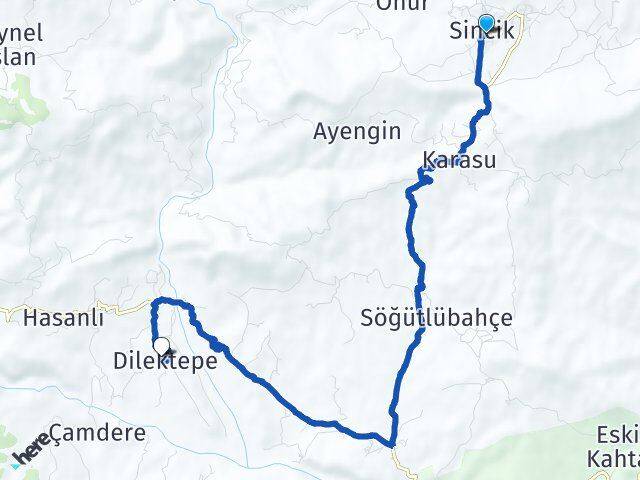 Adıyaman Sincik Dilektepe Sincik Arası Kaç Km - Yol Haritası
