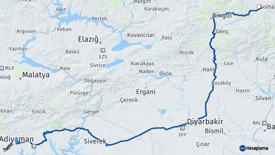 Adıyaman Solhan Bingöl Arası Kaç Km - Yol Haritası