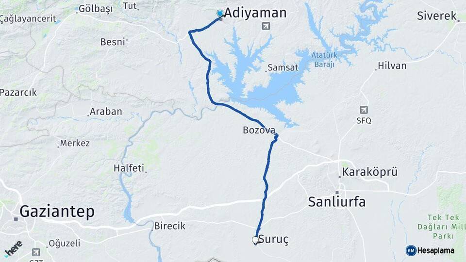Adıyaman Suruç Şanlıurfa Arası Kaç Km - Yol Haritası