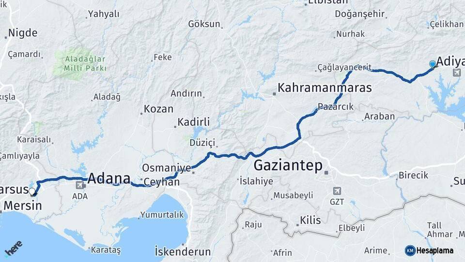 Adıyaman Tarsus Mersin Arası Kaç Km - Yol Haritası