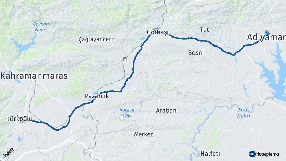 Adıyaman Türkoğlu Kahramanmaraş Arası Kaç Km - Yol Haritası