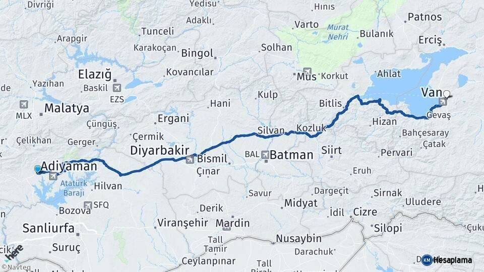 Adıyaman Van Arası Kaç Km - Yol Haritası