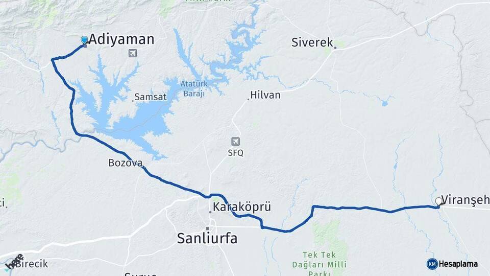 Adıyaman Viranşehir Şanlıurfa Arası Kaç Km - Yol Haritası