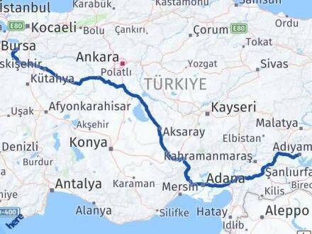 Adıyaman Yenişehir Bursa Arası Kaç Km - Yol Haritası