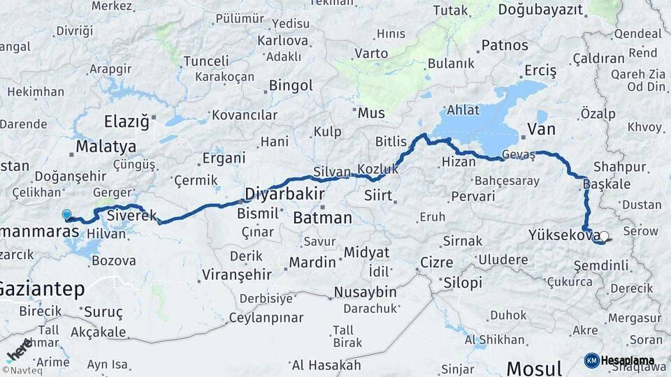 Adıyaman Yüksekova Hakkari Arası Kaç Km - Yol Haritası