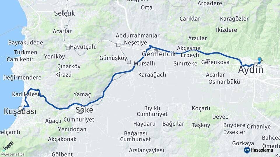 Adnan Menderes Üniversitesi Kuşadası Arası Kaç Km - Yol Tarifi