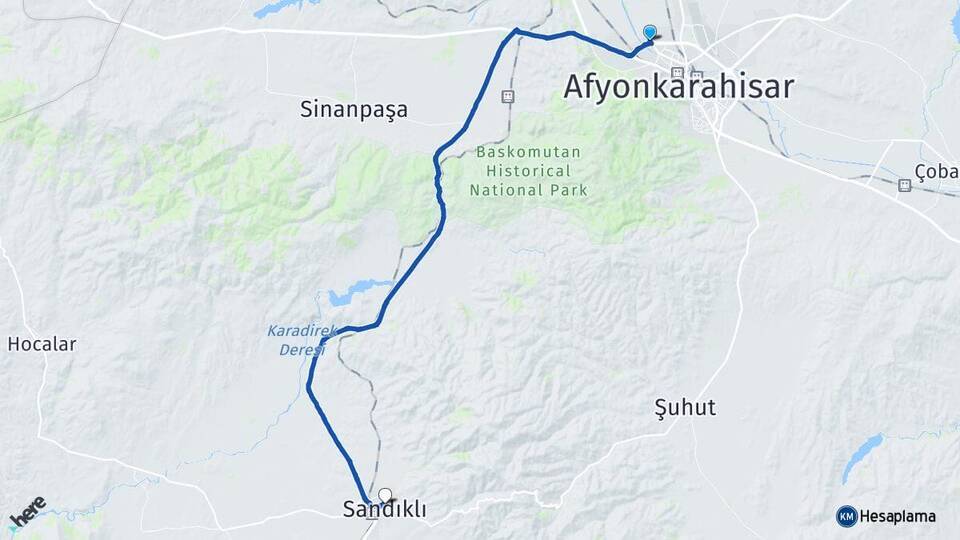 Afyon Otogarı Sandıklı Arası Kaç Km - Yol Tarifi