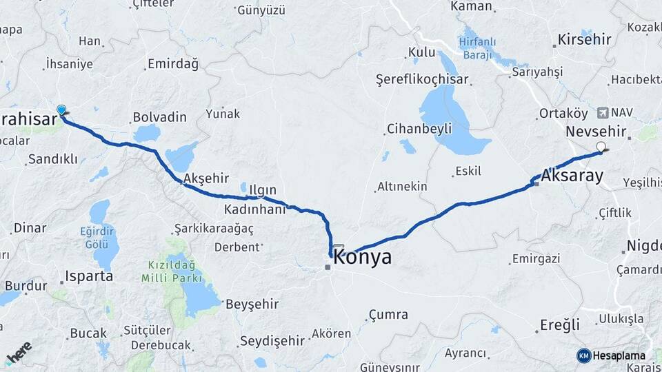 Afyonkarahisar Acıgöl Nevşehir Arası Kaç Km - Yol Haritası