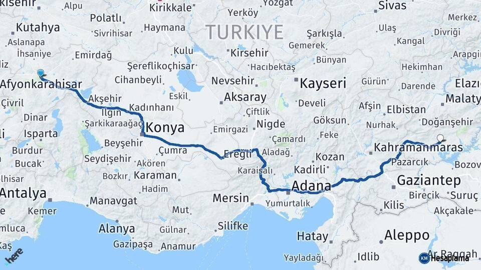 Afyonkarahisar Adıyaman Arası Kaç Km - Yol Haritası